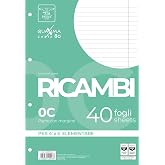 Pigna, Pack of 40 Refills with 4 Holes for Filing, A4 Sheets, 21 x 29.7 Inches, Unreinforced Holed Sheets, 0C, Ruled with Mar