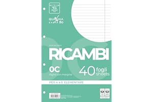 Pigna, Paquet de 40 Recharges avec 4 trous pour le classement, feuilles A4, 21x29,7, feuilles perforées sans renfort, 0C, lignées avec marge