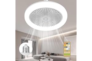 Azazaza Ceiling Fans with Lights, E27 50W Ceiling Lights with Fan, 3 Speeds 3 Colors LED Fan Lamp with RC 1/2/4H Timing, Modern Ceiling Fan for Bedroom Living Room Dorm (White)