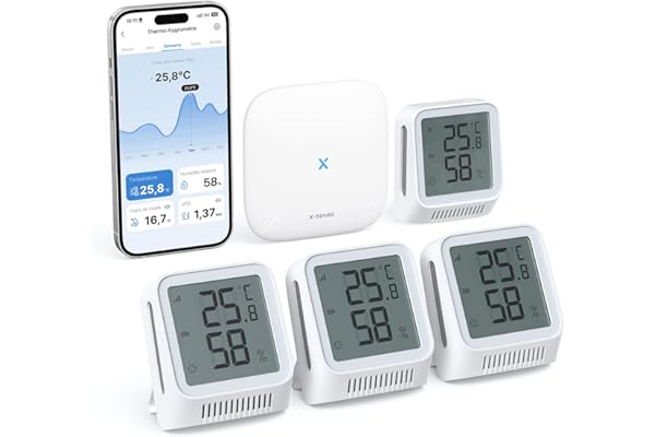 X-Sense Thermomètre Hygromètre Intérieur Connecté Compatible Alexa, Petit Capteur avec Écran LCD, Contrôle Intelligent de la Température et de l’Humidité à Distance, STH0A41