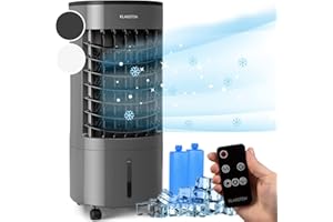 Klarstein Condizionatore Portatile Senza Tubo 3 in 1 65W, Umidificatore, Climatizzatore Portatile Silenzioso, 3 Velocità, Ventilatore Aria Fredda, Raffrescatore d’Aria 228m³/h, Serbatoio 5L, Timer 2H