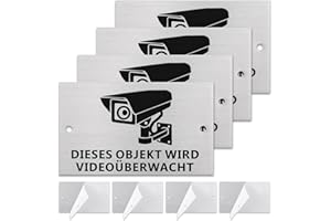 Wrymish 4er Set Achtung Videoüberwachung Schild, 10 x 6 cm Aluminium Schild Kameraüberwachung, Selbstklebendes Kamera Überwachung Schild für Indoor und Outdoor