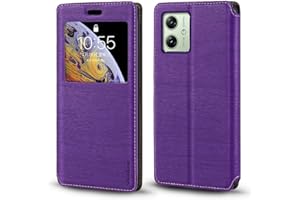 SHANTIME Funda de Cuero PU con Ventana Visible y Cierre Magnético Invisible Compatible con Motorola G54 5G, Cubierta Inteligente de Protección (Morado)