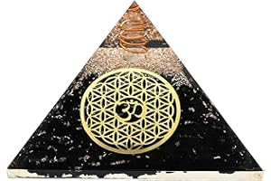 AMAZING GEMSTONE Piramide di shungite e orgonite per campi elettromagnetici e energia negativa | Piramide organica orgonica di cristallo naturale (OM con fiore della vita)