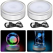 Base Di Visualizzazione A LED, Base Per Luce A LED 2 Pezzi, Pedana Rettagolare Mostra Luci, USB O Base A LED Rotonda A Batteria Base Di Visualizzazione A Cristallo Per Opere D'arte