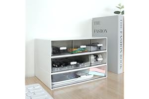 YEPPER Desk Organizer, 3 Tier Stackable Desk Storage Box, Plastic Storage Drawers, Makeup Desktop Drawer Organizer, Desk Organizers and Accessories for Bathroom Office School Home - 6 Drawers (White)