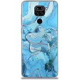 KZY İletişim Xiaomi Redmi Note 9 ile Uyumlu Kapak Mermer Desenli Pop Socketli Silikon Kılıf - Mavi