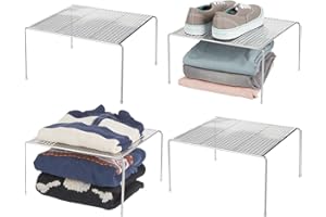 mDesign Dividing Shelf System with Storage Surface – Practical Wardrobe System for Shelves – Metal Shelf Separator for Bedroom, Bathroom or Kitchen – Set of 4 – Silver