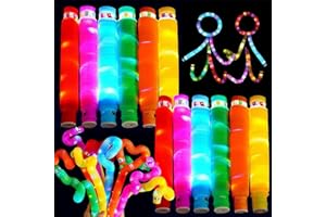 NAVESO Pop Tubes Leuchtend, Pop Tubes Fidget Toys, 12 Stück Leuchtende Pop Tubes, Knicklicht Pop Tubes, Leuchtendes Pop Röhren Sensorisches, Pop Röhren Zappel Spielzeug für Party