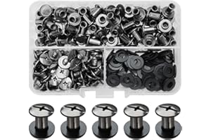 SHSMPXOY 80 Juegos Remaches Tornillo Encuadernacion, M5*8Tornillos de Chicago,Remaches de Tornillo Para Cuero Reparación para Bolsos, Libros, Collares, Mochilas, Correas de Perro (Negro Brillante)