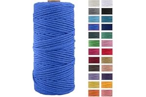 JeogYong Macrame Cord Thick Natural Cotton Cord Yarn Macrame Rope for Wall Hangings, Plant Hangers, DIY Crafts, Home Decorations, Gift Wrapping 3mm x 100m (Blue)