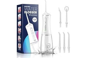 Idropulsore Dentale Portatile JTF 300ML Idropulsore Dentale Senza Fili Idropulsore Dentale Ricaricabile USB, 5 Beccuccio Jet Ugelli, 4 Modalità 8 Pressione, IPX7 Impermeabile, per Casa Viaggio, Bianco