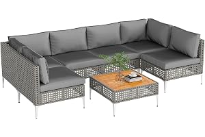 COSTWAY Loungemöbler utomhus, rotting trädgårdslounge med bord och kudde, fritt att kombinera, trädgårdsmöbelset, balkongmöbl