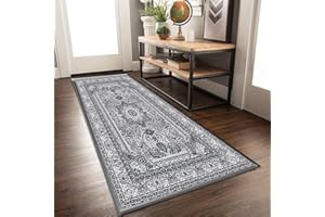 RUGS SHOP Long Hallway Runner Rug - Tradiational Floral Pattern Distressed Runner Rug Crapet Mat for Bedroom Living Room Hall Hallways (60 x 220 cm, Grey - 207)