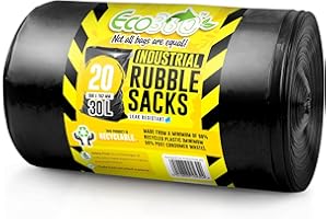 EcoBag 20 Pack Black Rubble Bags 30L, 80 Microns -Recyclable Large Rubble Sacks Heavy Duty, Leak Resistant Rubble Sacks, Eco-Friendly Garden Sacks, Bin Liners for Builders Bags, Kitchen (508x762mm)