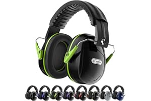 Dr.meter Cascos Antiruido, Cascos Insonorizados SNR 31dB Banda Ajustable para la Cabeza Plegables Defensores para Campo de Disparo Caza Negro+Verde