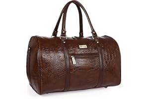Fur Jaden Brown Textured Leatherette Stylish & Spacious Weekender Duffle Bag for Travel