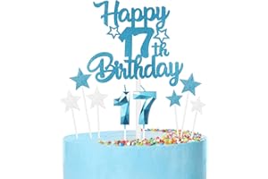 mciskin Happy 17th Birthday Candles Cake Toppers Set, Blue Number 17 Candle, Birthday Candles Cake Toppers for Girls Boys Birthday Decorations