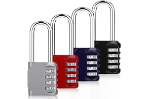 JIANTA 4 Stück Zahlenschloss Vorhängeschloss, Lange Schäkel 4-Stellig Spindschloss, Wetterfestes Zinklegierung Vorhängeschloss mit Zahlencode, Rostfest Schloss für Fitnessraum Spind Garten Schuppen (B)