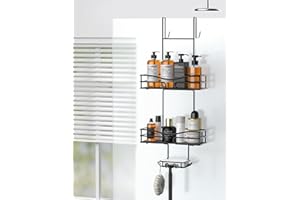 Cooeco Porta Shampoo Doccia da Appendere Nero - Mensola Doccia da Appendere Portaoggetti Doccia antiruggine con Porta Sapone Integrato e 6 Ganci per il Bagno…