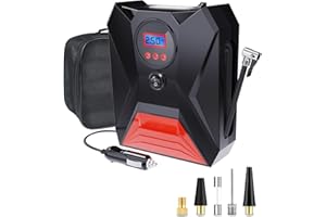 Gemokrt Gonfleur Pneus Voiture 12V, 150PSI Compresseur À Air Portatif Inflation avec Inflation Rapide, Fonction Mémoire, Lumière LED, Multifonctionnel Compresseur Voiture pour Gonflables, Vélo