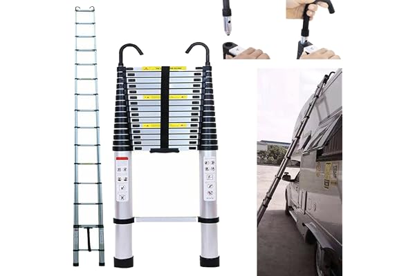 Échelle Télescopique 6m avec Crochets Echelle de Toit, Échelle Extensible en Aluminium, Escabeau Telescopique Échelle Multifonctionnelle Antidérapant pour Maison, Grenier, Jardin, Charge 150kg