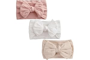 ZPLASK 3PCS Elastic Nylon Headbands Hair Bows Stretchy Soft Wide Bowknot Headband Bow for Babies Newborn Baby Girl Infant Toddler (White Pink Rice Coffee)