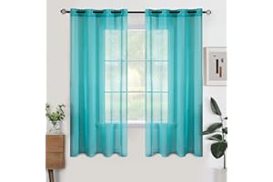 Woaboy Lot de 2 Rideaux Voilage à Oeillet Rideau Semi-Transparent intérieurs pour Chambre Salon Maison 140x145 cm Bleu