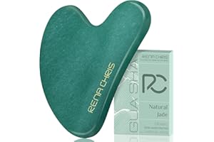 ‎RENA CHRIS Gua Sha Facial Tool, Natural Jade Stone Guasha Board for SPA Acupuncture Therapy Trigger Point Treatment, Gua Sha Scraping Massage Tool (Green)