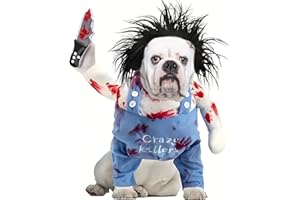 Dog Halloween Costume, Funny Chucky Dogs Costumes Outfit with Knife Wig, Dogpool Clothes Fancy Dress Cosplay for Pet Small Medium Large Cat & Doggy Puppy Sausage Pug French Bulldog(S) Kaempe