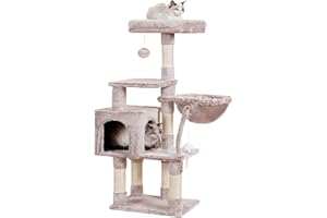 Hey-brother Drapak dla kota, 111 cm, z zabawką, drapak dla kota z platformą, hamakiem i sizalowymi pniami do drapaka, beżowo-brązowy EMPJ004SMU-N