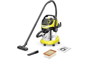 Karcher WD 5 S Wet and Dry Vacuum Cleaner with Blower Function, 1200W Power, 25L Stainless Steel Container, Patented Filter Cleaning & 2.2m Hose, for Garage, Workshop & Renovations, Yellow