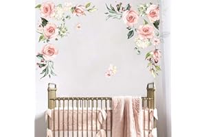 decalmile Stickers Muraux Grande Pivoine Fleurie Autocollant Mural Aquarelle Fleurs de Jardin Décoration Murale Chambre Fille Salon Bureau