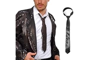 NiceYnn Skinny Sequin Ties for Men, 2" Formal Weddings Tie, Glitter Sparkly Unisex Necktie Self Tied for Dance Halloween Cosplay Party Magic Show Stage Costume Choirs Groups