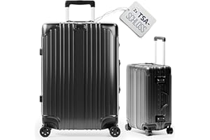 LETTOO Hartschalenkoffer groß | Reisekoffer mit Rollen - Extrem Stabiler Trolley Koffer mit Laptoptaschen-Befestigung [WASSERGESCHÜTZT] Eckenschutz (schwarz, Handgepäck 20 Zoll)