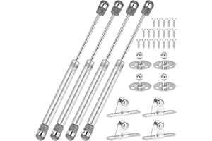 QWORK® Zestaw 4 sprężyn gazowych, 100 N/10 kg, srebrne zawiasy amortyzatora gazowego, do drzwi szafek kuchennych