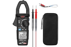 Pinza Amperimetrica Multimetro MESTEK Polimetro Digital Profesional Clamp Meter AC DC Corriente Voltaje CA/CC T-RMS Amperímetro Autorango Resistencia/Frecuencia/Temperatura Bateria NCV VFC 6000Cuentas