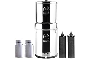 ‎PHOENIX GRAVITY Phoenix Gravity 6L Schwerkraft-Wasserfilter aus Edelstahl mit 2 POSTreat-Fluorid-Reduktionselementen und Kohle-Kartuschen mit Edelstahlhahn