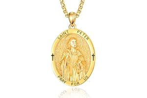 ADMETUS 24K Gold Plated Saint Medals 925 Sterling Silver Protection Necklace 24K Gold Plated Plating Amulet Jewellery Religious Gifts for Men with 2.5mm 22"+2" Rolo Chain