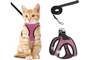 NiCoLa Cat Harness and Lead for Walking, Escape Proof kitten harness and lead set with Reflective Strip, Adjustable Kitten Vest Harness for Small Adult Cat Walking (Pink, S)