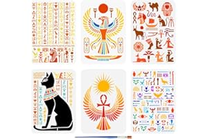 ‎FINGERINSPIRE FINGERINSPIRE 6 Malschablone Mit Ägyptischen Symbolen Und 1 Kunststoff Pinseln 21x29.7cm Horus Falken Schablone Anka Flügel Sonnenkatzen Muster Ägyptische Schablone Zum Malen Auf Holz Wänden Möbeln