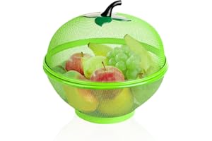 HAADI Fruits Bowl Basket Apple Shape Mesh with lid Tabletop Vegetable Holder Keep Unwanted Pets & Insects Out Kitchen Dishwashing Drain Basket (Green)