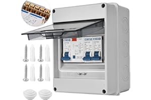 SPORWAY Garage Consumer Unit 2 Way: Consumer Unit with 2 Mini Circuit Breaker Panel 40A 30mA RCD, Circuit Breaker IP65 Waterproof for Workshops Garage Caravan Outsaid Buildings (6A+16A)