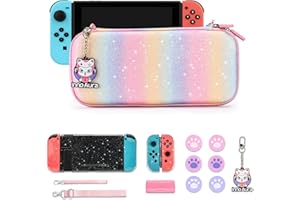 IA INNOAURA innoAura Étui pour Switch, 16 en 1 Switch D'Accessoires avec Sac de Transport Switch, Housse Switch Scintillant, Protection D'Écran, Étui de Jeu Switch et Capuchons (Paillettes Arc-en-Ciel)