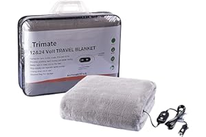 trimate Electric Car Heating Blanket Plush 3 Heat Settings, Auto Shutoff, Washable, 55 X 40, Plugs into Cars 12v and Trucks 24v Outlet, Great for Cold Weather, Tailgating, Emergency Kits, Gray