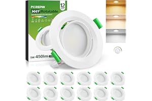 Forepin LED Einbaustrahler 230V Dimmbar, 12er Bad Einbauleuchten, 3000K/4000K/6000K Schwenkbar Deckenspots, IP44 Ultra Flach Spots 68mm Lochmaß Deckenleuchte für Badezimmer Wohnzimmer Küche