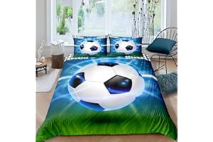 Loussiesd Jungen Fußball Bettwäsche Set 135x200cm Sport Thema Bettbezug Set Für Kinder Teens 3D Fußball Muster Betten Set Wettkampfspiele Bettwäsche 2St