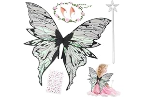 BAISHUWU Ailes de princesse pour femme - Ailes de fée scintillantes avec baguette de fée - Ailes de papillon avec oreilles d'elfe - Ailes de fée scintillantes - Ailes d'elfe - Pour carnaval ou fête à