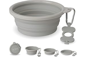Bonza Large Collapsible Dog Bowl 1000 ML, Sturdy Reinforced Rim, includes Carabiner & Water Bottle Holder Keychain, Light Gray
