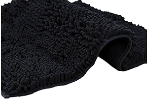 PAULA HOME TEXTIL HOGAR Y DECORACION ADP Home - Alfombra de Baño de Chenilla de Pelo Largo | Antideslizante, Extra Suave, Cómoda y Muy Absorbente | 100% Microfibra para Ducha y Bañera | Mod. Shaggy 40x60cm (Negro)